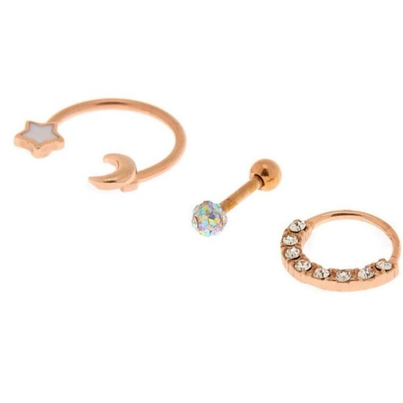 New Rose Gold Celestial earring body jewelry set stainless steel sun moon - Picture 2 of 6